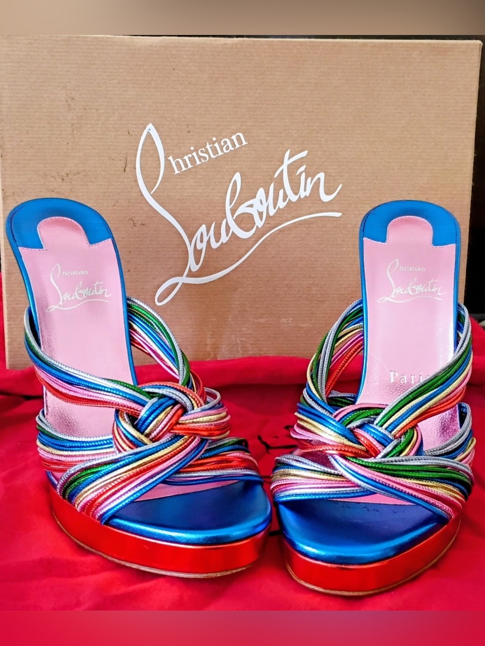 Christian Louboutin Multicolor Knot Strap Platform Sandals - New - Size 38 1/2